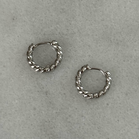 Sterling Silver Twist Crescent Huggie Hoop Earrings - Picture 1 of 4